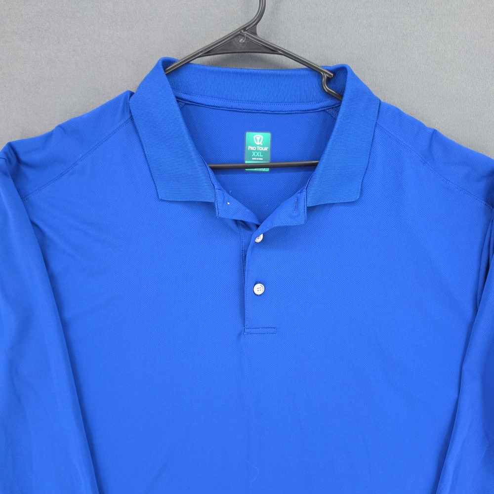 Pro Tour Airplay Mens XXL Blue Long Sleeve Golf Polo Shirt Performance Stretch